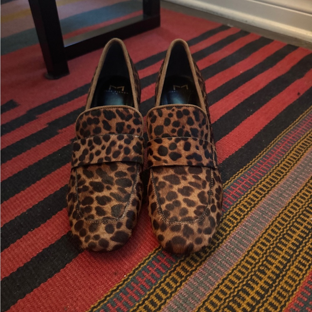 Marc Fisher Leopard Print Penny Loafers in Brown and Black